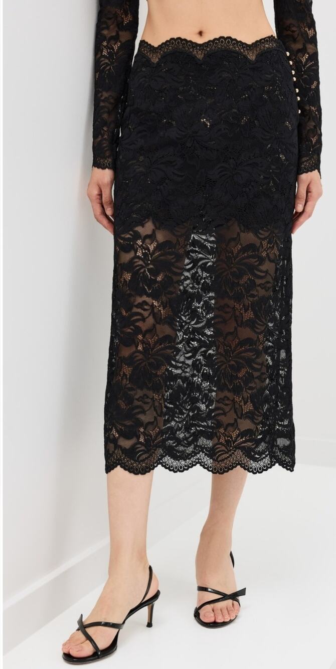 New Rabanne black semi sheer lace midi skirt Sz 36 Whimsigoth Romantic Designer